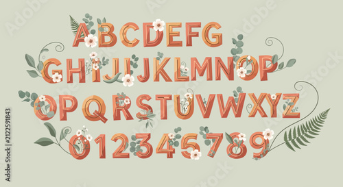 Boho Floral Alphabet with Numbers, Decorative Font Elements