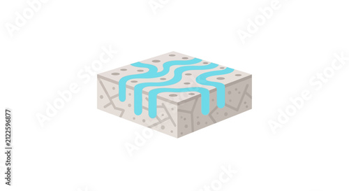 Cross-section of soil with water flowing through, illustrating drainage and absorption