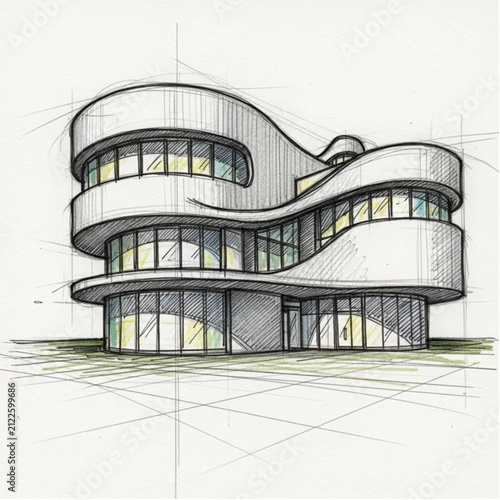 Modern Curved House Sketch Design.