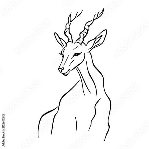 Canvas Print Antelope head with twisted horns profile minimalist line art illustration