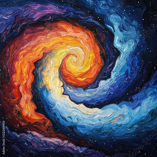 Colorful swirling galaxy in the depths of space featuring bright hues and intricate cosmic designs