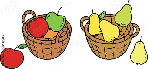 Two baskets of apples and pears 