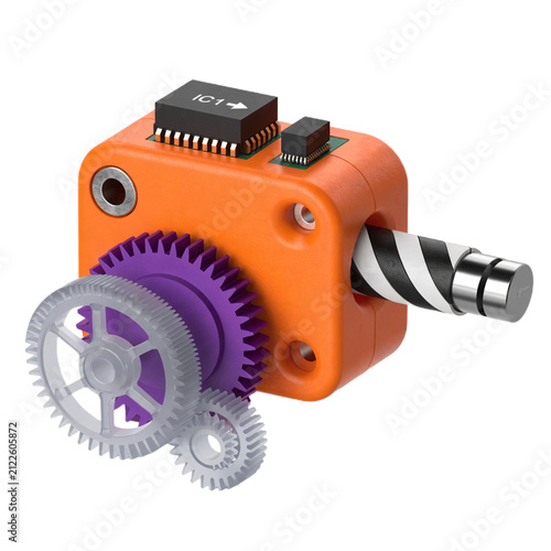 A robotics kit component with microchips and gears, transparent background