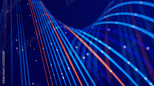 Abstract AI data streams glowing neural lines on dark background. Futuristic visualization for artificial intelligence, machine learning and AI agents. Data luminous particle connections of AI systems