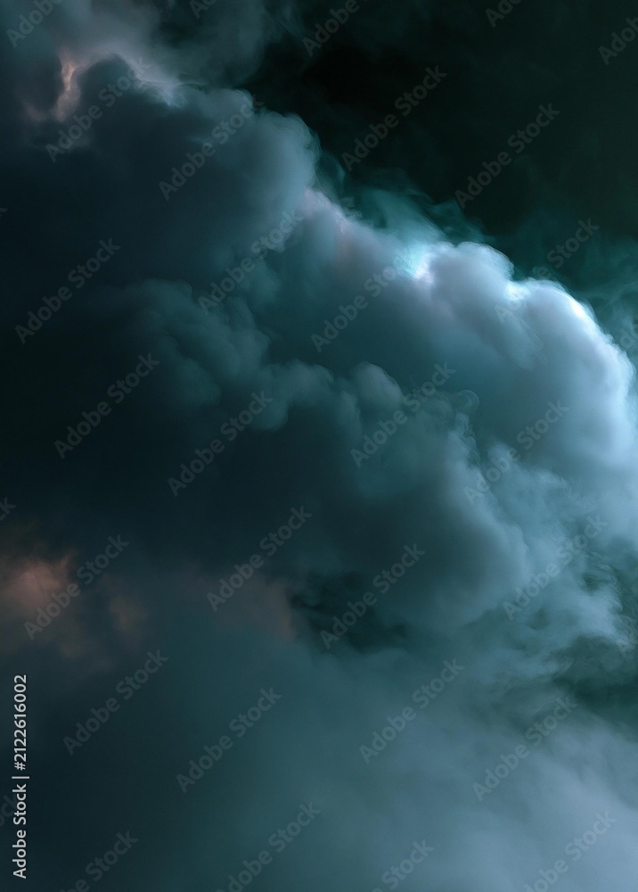 Fototapeta premium Close-up of a cloudy sky. the sky is dark and stormy, with dark clouds covering most of the frame. the clouds are white and fluffy, and they appear to be floating in the air.
