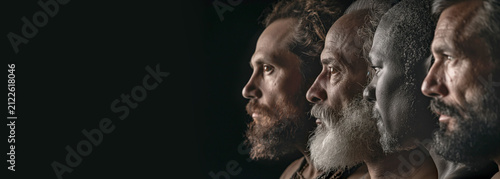  MULTICULTURAL PROFILE PORTRAITS OF FOUR DIVERSE MEN OF DIFFERENT AGES AND ETHNICITIES