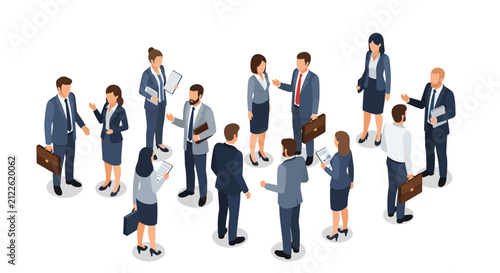 Фотография A diverse group of professionals interact and network at a modern business meeti