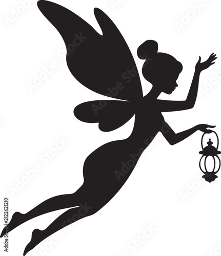 silhouette vector of a fairy with lantern art on isolated white background