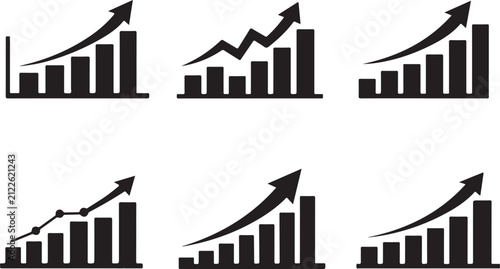 set of silhouette vector business graph with arrow on a white background
