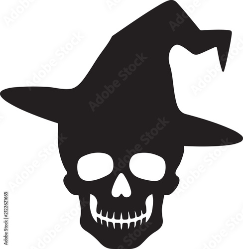 silhouette vector of skull with a witch hat on isolated white background