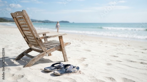 Beach chair on sand ocean