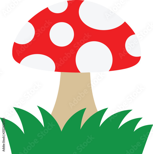 vector illustration of a red bubble mushroom with grass on white background