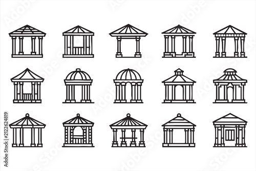 Cuadro en lienzo Garden gazebo line icons in editable stroke style