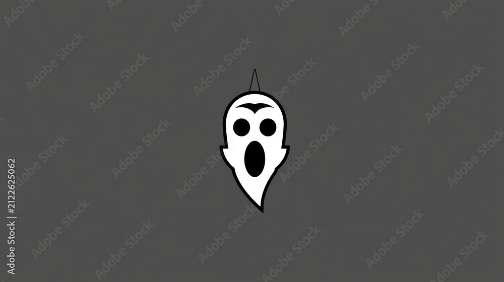 Fototapeta premium Minimal Hanging Ghost Cutout Ornament with Thick Black Outline and Round Eyes in Flat Vector Style Halloween