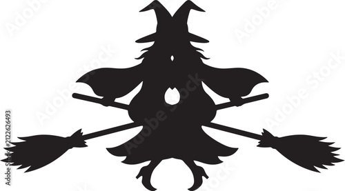 Obraz na płótnie Witch silhouette with crossed broomsticks for Halloween vector illustration