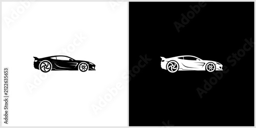 Modern Sports Car Vector Logo Design in Black and White