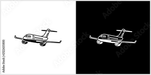Minimalist Private Jet Aircraft Logo Design on White and Black Backgrounds