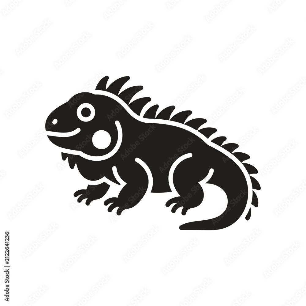 Obraz premium Detailed black iguana lizard silhouette icon side view.