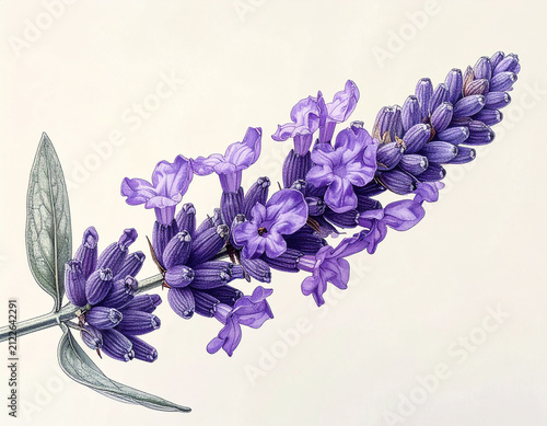 Lavender flowering branch botanical line art
