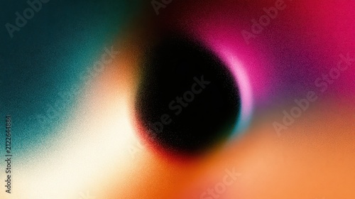 Abstract dark hole surrounded by a vibrant colorful glowing gradient with grainy texture