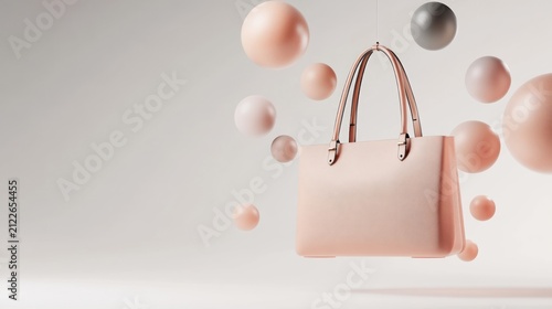 Elegant Pink Handbag Floating Among Soft Spheres.