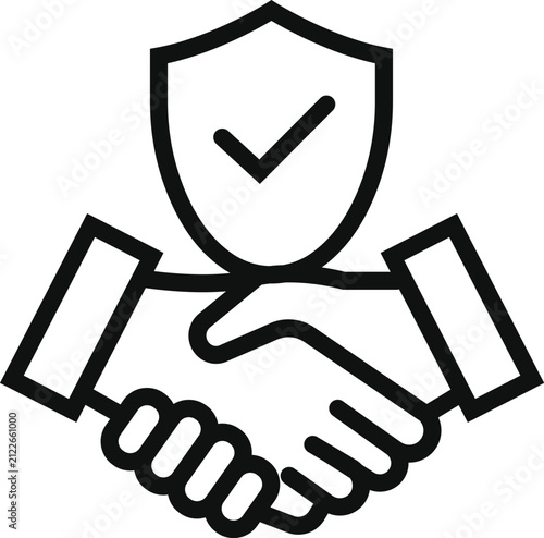 Handshake Trust Shield Icon. Corporate Partnership Protection Line Art Vector.