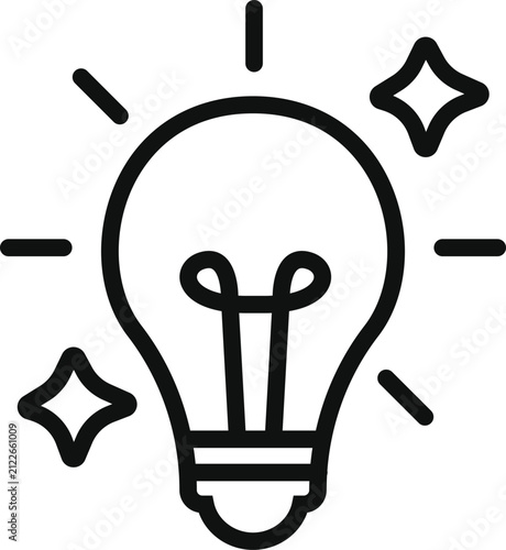 Innovation Spark Lightbulb Icon. Creative Solution Brainstorm Line Art Graphic.