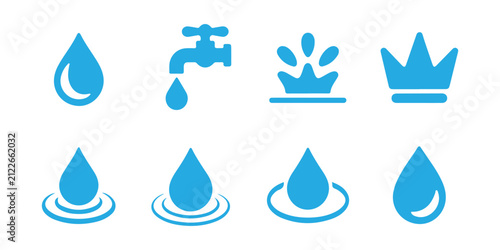 Obraz na plátně Blue water drop and tap icons vector set