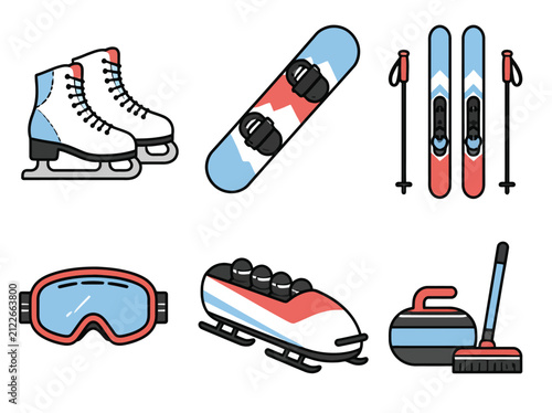 Winter Sports Equipment Collection Flat Icons.