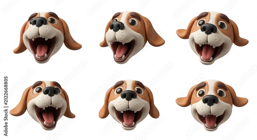 Obraz premium cartoon dog heads in various expressions on white background useful for design advertising and pet related content