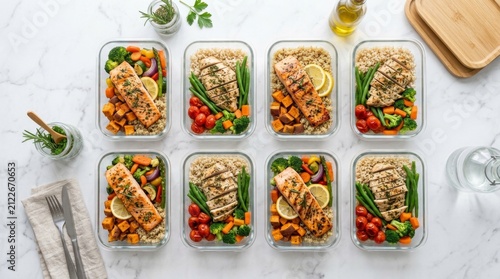 Healthy Meal Prep with Grilled Salmon and Colorful Vegetables