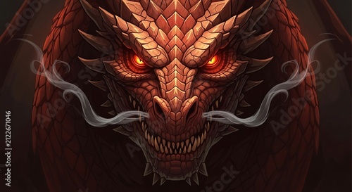 Red lion head with fiery mane and mane detail.