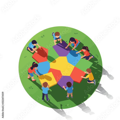 Children Playing Together in a Colorful Outdoor Activity Circle