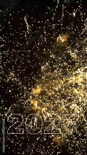 change from 2026 to 2027 with fireworks isolated on black night sky, motion design texture overlay template decoration for new years eve