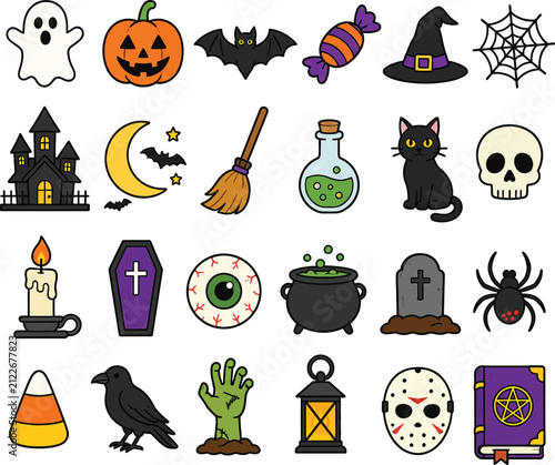 Halloween holiday clipart set featuring festive icons for spooky season crafts and designs.