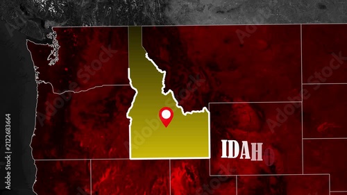 Animated Idaho State Map with Highlighted Border and Locator Pin Overlay, Idaho State Location Map Animation in 4K with Border Highlight and Pin Marker.