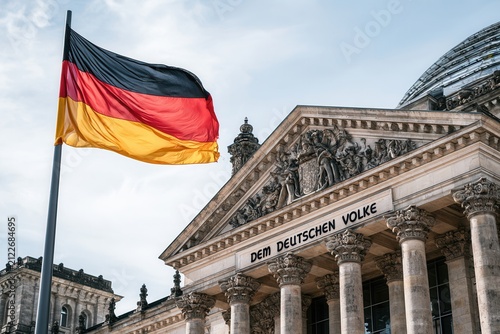 Germany flag waves in front of the Reichstag building in Berlin during daytime