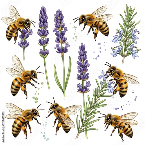 Vintage botanical illustration of lavender and butterflies.