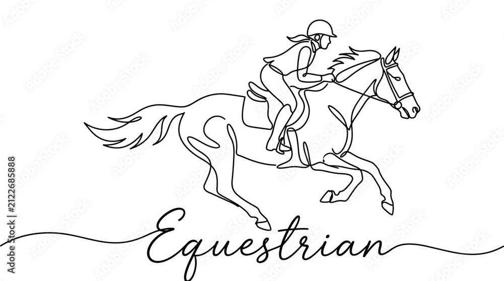 Obraz premium Minimalist Line Drawing of an Equestrian Jockey Riding a Horse in Motion Showcasing Dynamic Energy and Artistic Simplicity