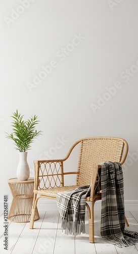 Cozy corner with vintage armchair and houseplant.