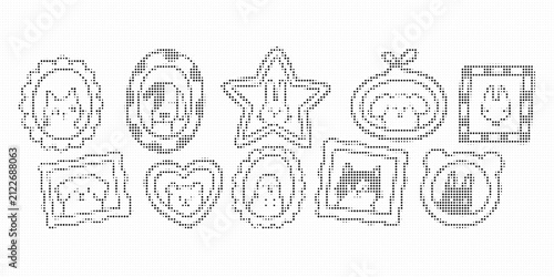 Set of cute animal portraits in various frames, halftone style vector illustration