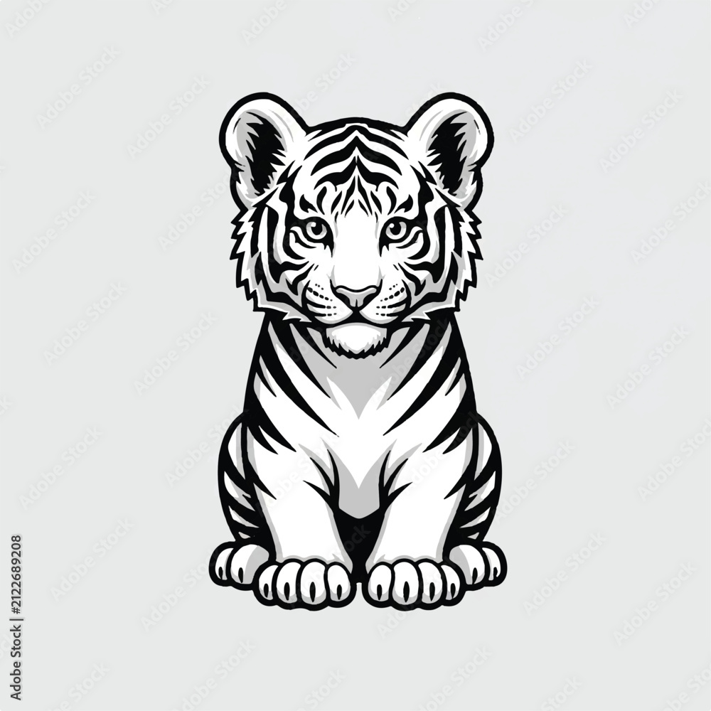 Obraz premium Cute baby tiger cub sitting with stripes visible