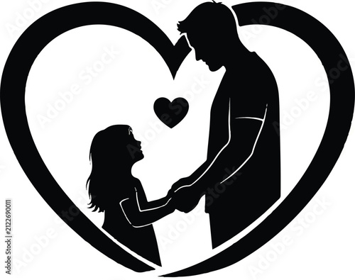 Silhouette of couple in heart shape embracing lovingly