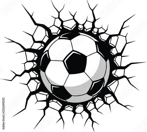 Soccer ball breaking through cracked surface impact