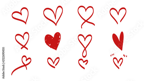 Hand-Drawn Red Heart Vector Doodle Set - Valentine's Day Design Elements
