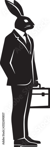 Silhouette of a businessman with a rabbit head holding a briefcase vector illustration