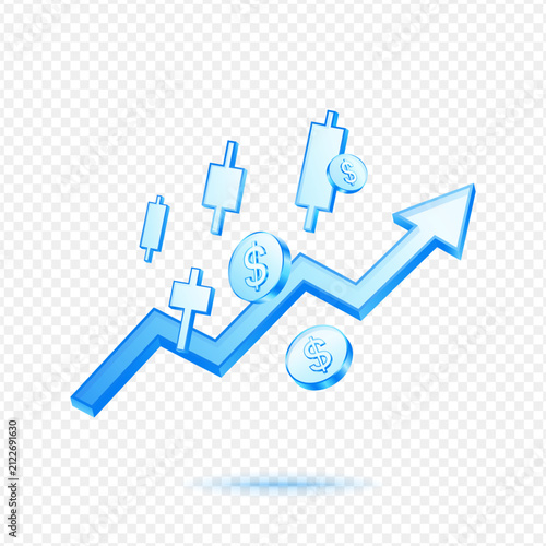 Stock Market Growth Profit, 3D Blue Glossy Finance Trading Icon