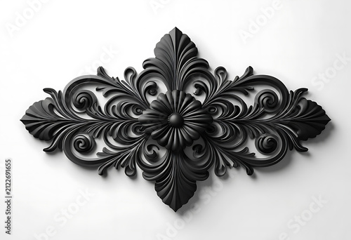 3D Black Frame Ornament Pattern, floral frame with swirling, for invitations, logos, branding, and decorative borders white background.