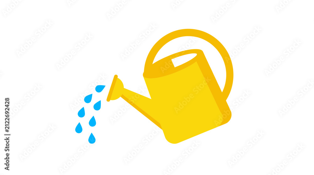 Obraz premium Yellow watering can pouring blue water drops