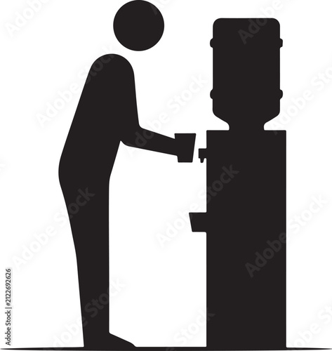 Silhouette of a person getting a drink from a water cooler vector illustration